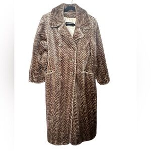 Vintage Faux fur animal print trench Full
Length Coat Sz S Monterey Fashions USA